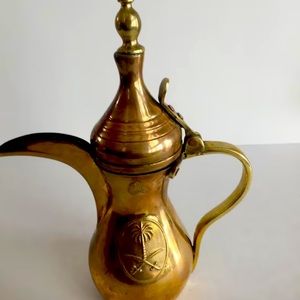 Vintage Brass Dallah Coffee Pot With Palm Trees and Crossed